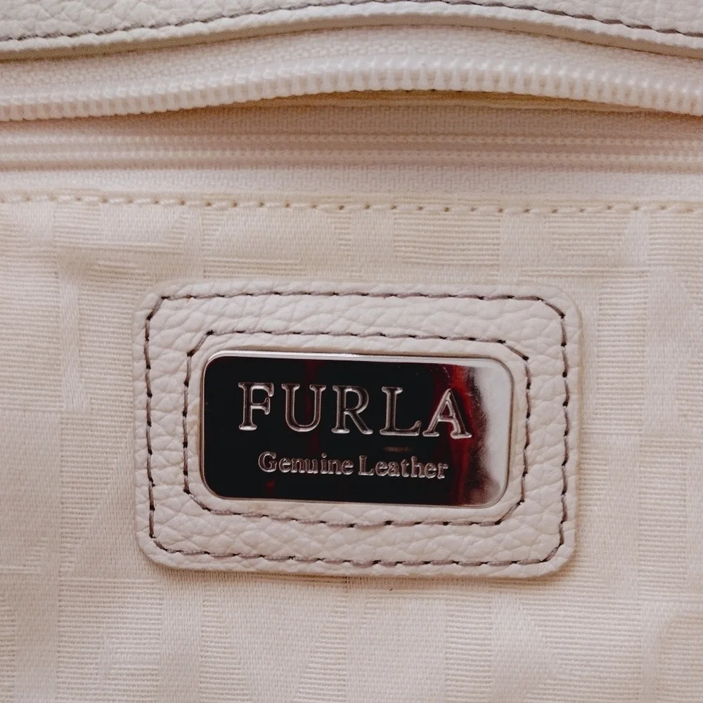 Furla White Pebbled Leather Hobo Bag